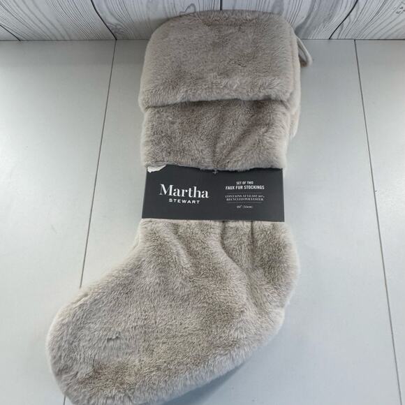 HTF Martha Stewart Home Faux Fur Stocking Set of 2 Tan/Beige 22" Christmas - Picture 1 of 7